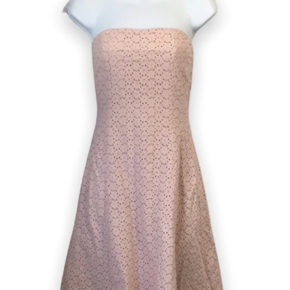 Soft Pink Lace Eyelet Strapless A Line Dress 100% Cotton Fully Lined Size 6 - Picture 2 of 14